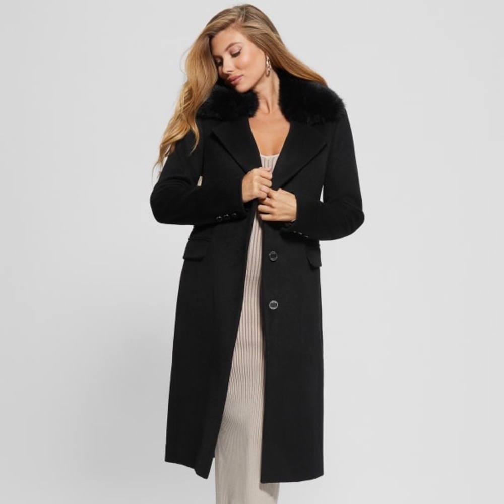 GUESS Faux-Fur Midi Coat S